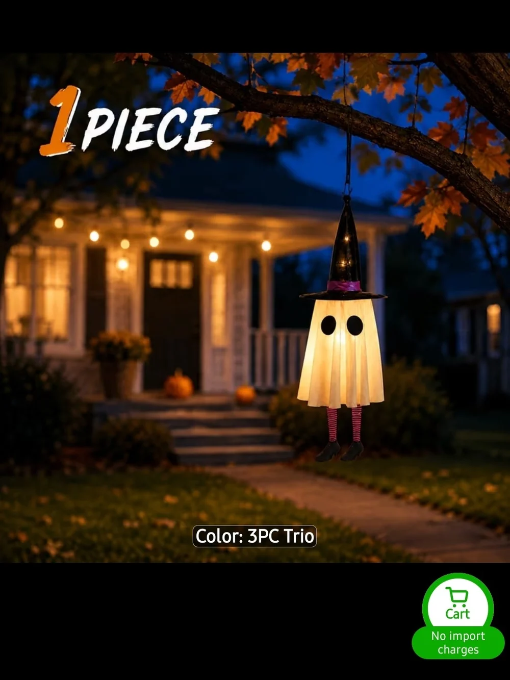 Hanging Witch Ghost Light Decoration - White